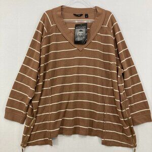 New Attitudes by Renee size 2X Brown Striped V Neck Waffle Knit Slouchy Top